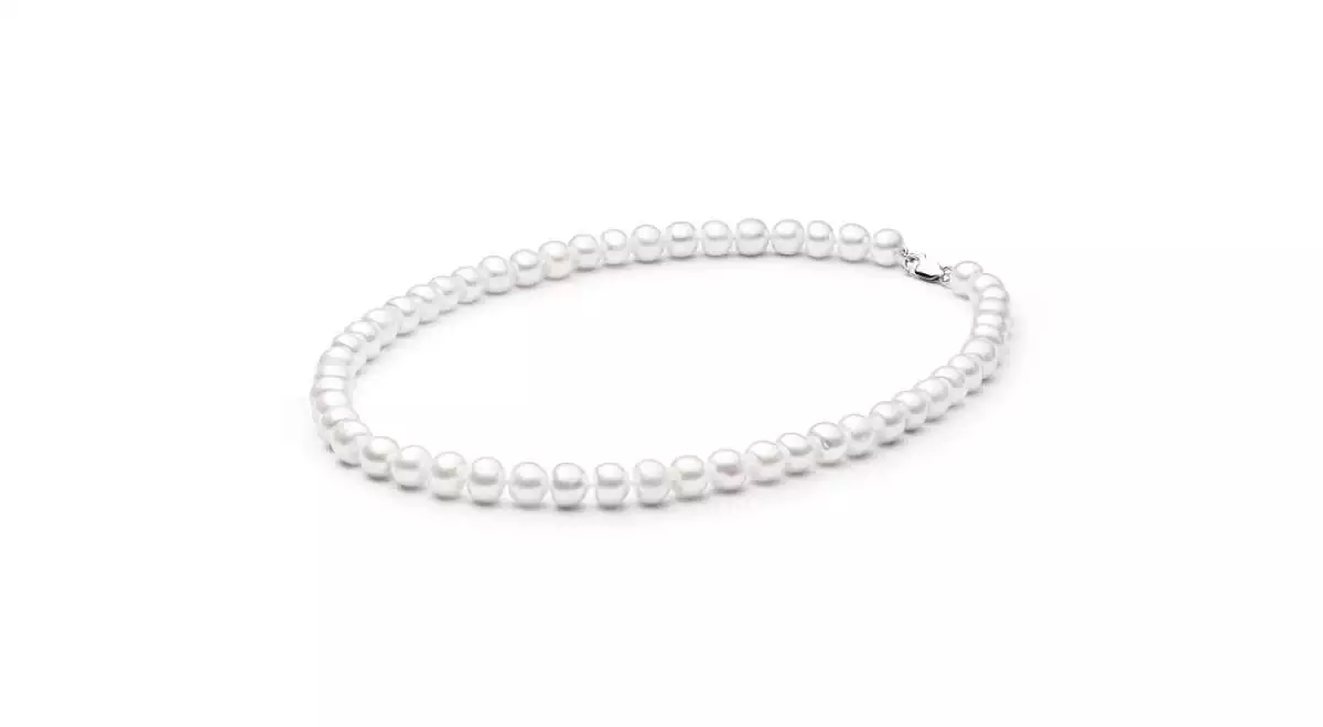 Elegante Perlenkette weiß halbrund 10-11 mm, 50 cm, Verschluss 925er Silber, Gaura Pearls, Estland